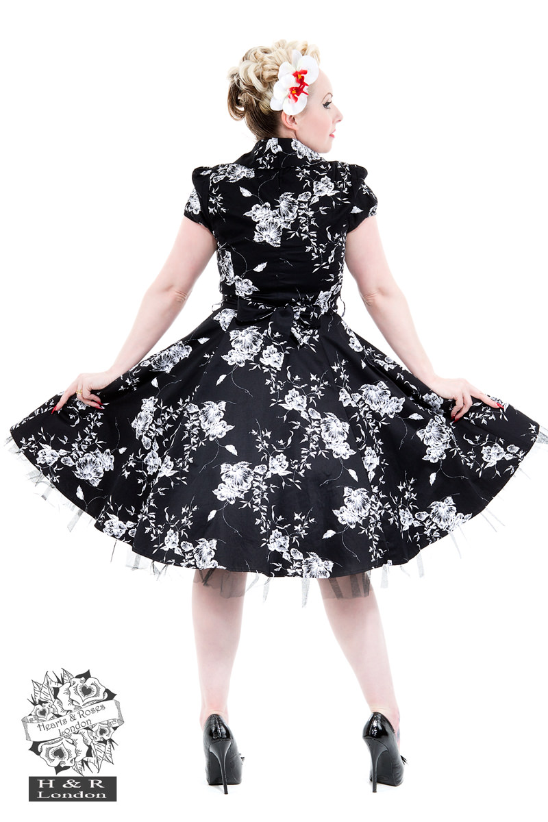 50's Imitation Black White Floral Tea Dress